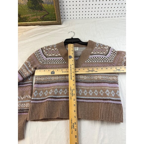 Hippie Rose Fair Isle Sweater V Neck Cropped Size Large Brown Mauve Knitted - Picture 7 of 7